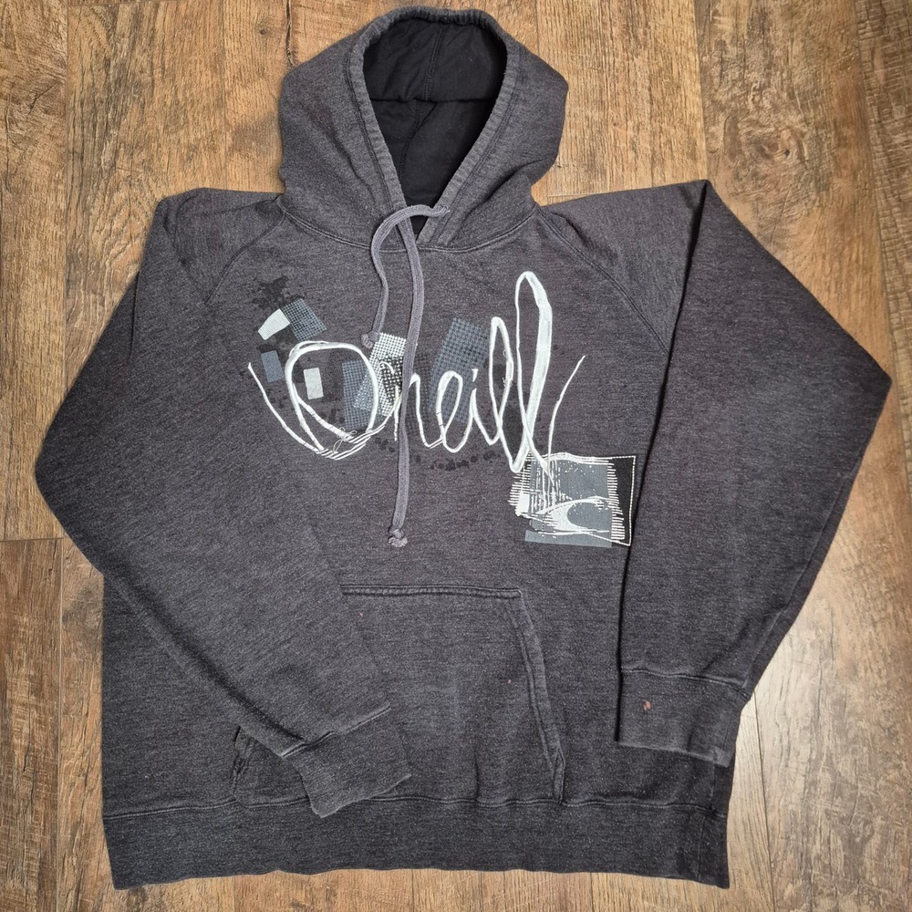Vintage ONeill Hoodie Mens Medium Grey Cotton Blend Y2K Surf Grunge